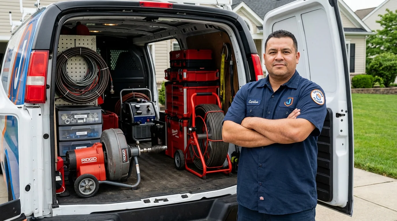Professional drain cleaning equipment and Johns Plumbing LLC plumber in Plattsburg
