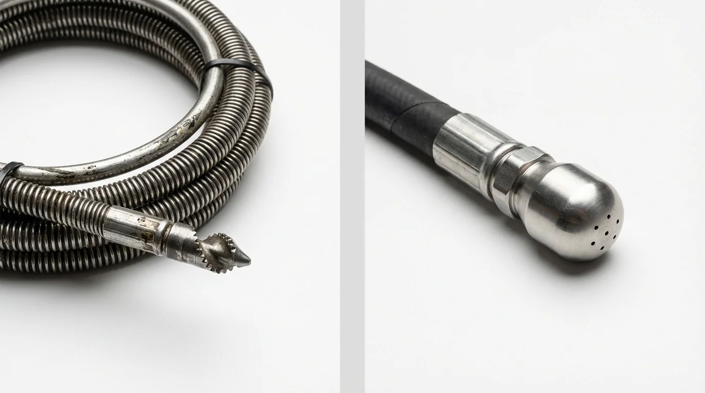 Drain snake cable and hydro jetting nozzle used for drain cleaning in Plattsburg, MO