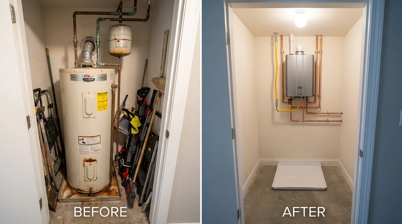 Tank water heater versus wall-mounted tankless unit comparison for Plattsburg, MO homeowners